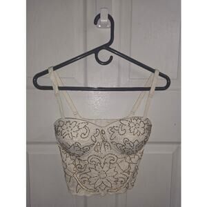 Cache Beaded Bustier Corset Top Ivory Embroidered Y2K Coachella Coquette Fairy